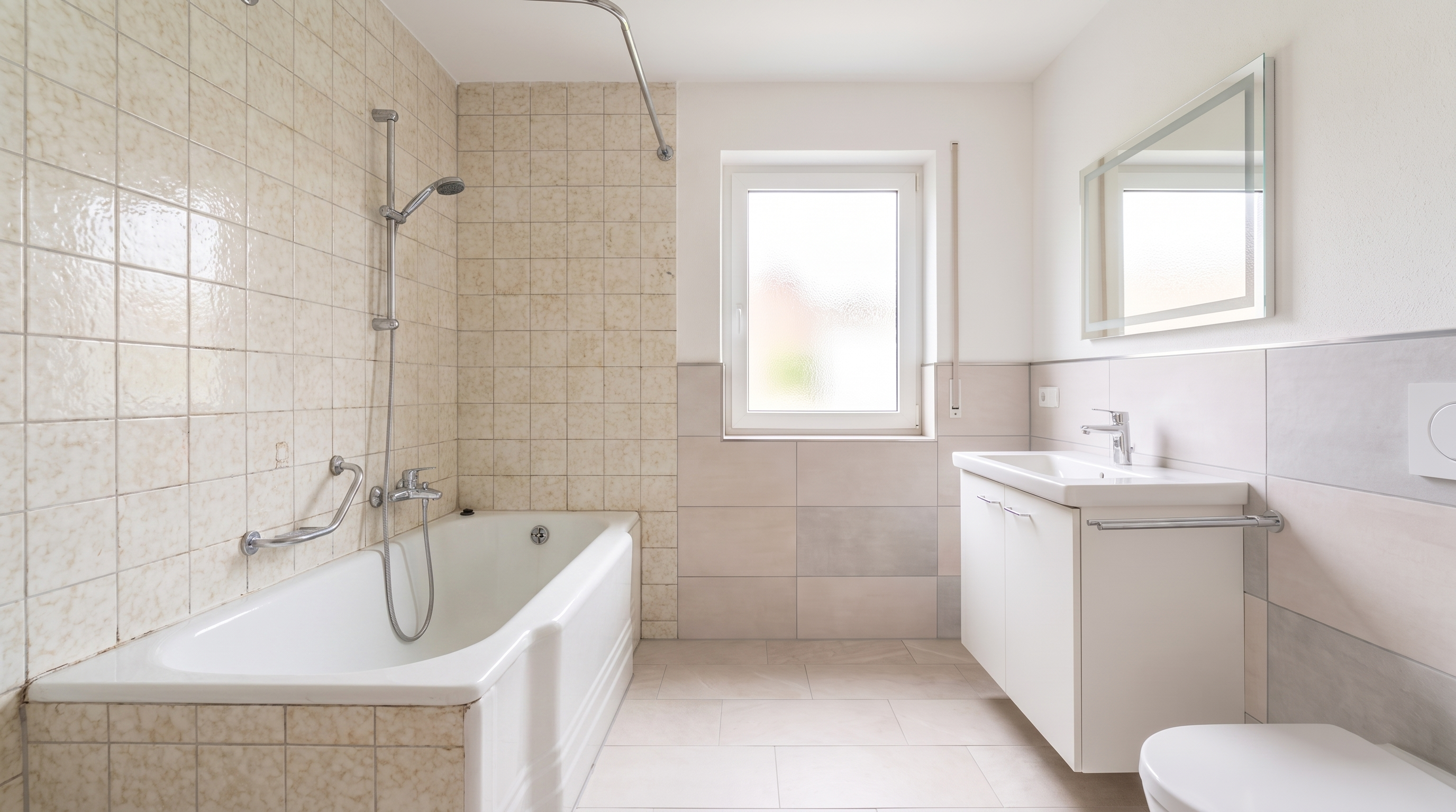 Vorher: altes Badezimmer mit hoher Badewanne